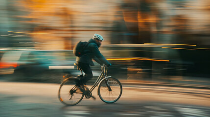 Wall Mural - blurred shot of a man cycling 