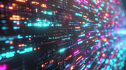 Binary code stronghold in cyberspace with background animation 3D rendering