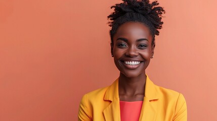 Canvas Print - portrait showcasing a professional woman's happiness and confidence in her success. 