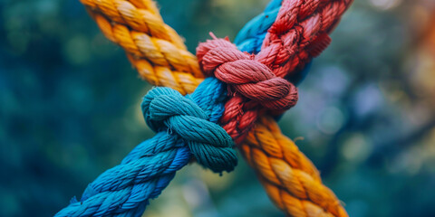 Team rope diverse strength connect partnership together teamwork unity communicate support. 