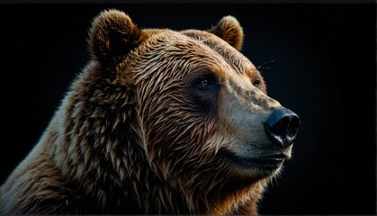 Wall Mural - bear close up portrait on plain black background from Generative AI