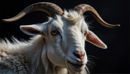 Wall Mural - goat close up portrait on plain black background from Generative AI