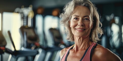 Portrait Middle-aged woman workout at gym 