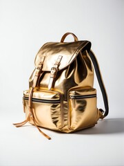 Sticker - gold backpack on plain white background from Generative AI