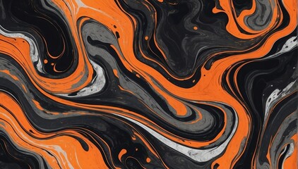 Wall Mural - orange on black theme marbled paper design illustration from Generative AI