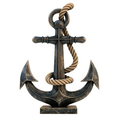 Ship anchor with rope isolated on transparent background