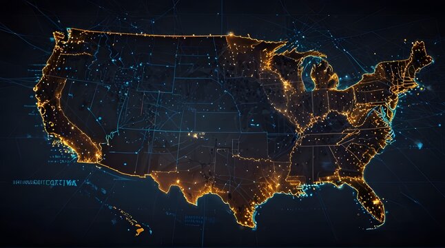 Digital map of USA concept of American global network.generative.ai