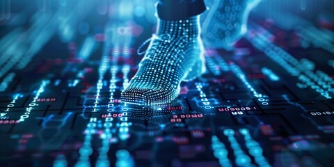 Cybersecurity digital footprints made of binary code, highlighting the importance of cybersecurity 