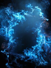 Wall Mural - A frame of blue fire against a dark black background. 