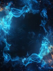 Wall Mural - A frame of blue fire against a dark black background. 