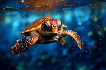 Wall Mural - Sea turtle swimming in water