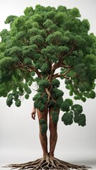 Human development and growth of personality and character in development as a medical icon of health as a tree with branches and green leaves in the shape of a persons anatomical body on white.s
