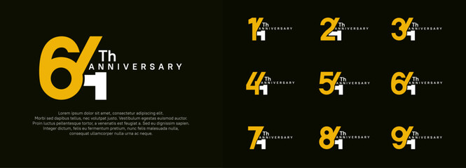 Wall Mural - anniversary logotype vector set, yellow and white color for celebration purpose
