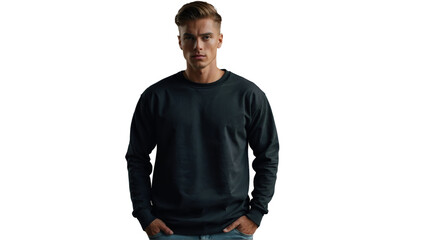 Wall Mural - Black front  view tee sweatshirt sweater long sleeve on transparent background cutout, PNG file. Mockup template for artwork graphic design