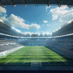 football, soccer field interior stadium, empty of people in a sunny day
