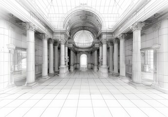 Aufkleber - Wireframe rendering of an ancient building in the classical style