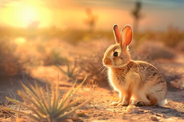 Poster - a rabbit is in the desert
