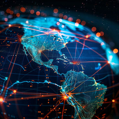 Wall Mural - global digital logistics internet marketing and business e-commerce graphic concept showing global n