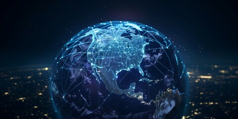 Wall Mural - global digital logistics internet marketing and business e-commerce graphic concept showing global n