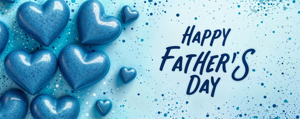 happy father's day banner with glitter hearts on a light blue background, ideal for greeting cards, 