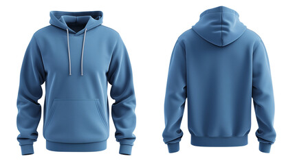 Wall Mural - Blue blank hoodie template from two sides isolated on transparent white background, clipping path