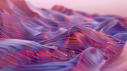 Wall Mural - Abstract 3D Image of Digital Waves in Blue and Purple Shades Captured with Wide-Angle Lens. High-Saturation and High-Key Film Effects Enhance Depth and Texture for a Futuristic and Dynamic Visual Expe