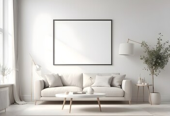 frame mockup iso a paper size frame with a living room wall poster in a modern, white-walled interio