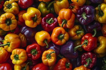 Wall Mural - A bunch of peppers of different colors, including red, yellow, and green