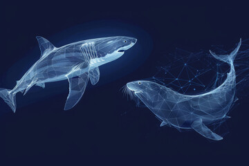 Wall Mural - A great white shar are swimming together in the ocean