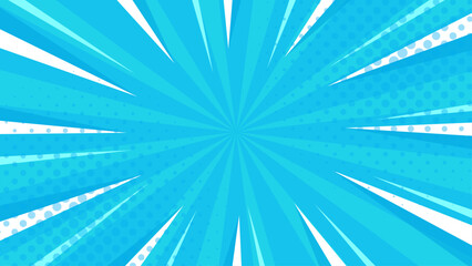 Wall Mural - Bright blue abstract background. Blue comic sunburst effect background with halftone. Suitable for templates, sales banners, events, ads, web, pages, and others