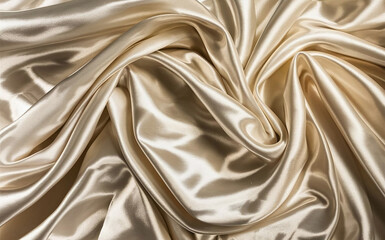 Golden Silk Elegance: Soft waves of luxurious silk satin fabric in shimmering gold