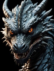 dragon closeup face portrait on black background from Generative AI