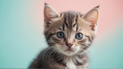 kitten on bright pastel color background from Generative AI