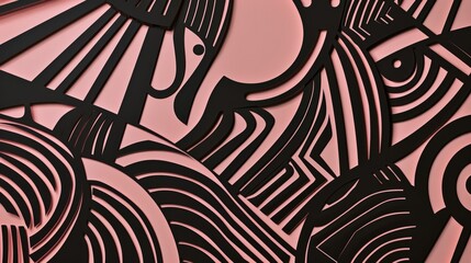 Wall Mural - Abstract elegance: decorative geometric design in black vector lines Neatly cut against a light pink background. A striking balance of modern art and subtle charm