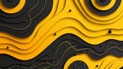 Wall Mural - Abstract elegance: decorative geometric design in black vector lines Neatly cut against a light yellow background. A striking balance of modern art and subtle charm
