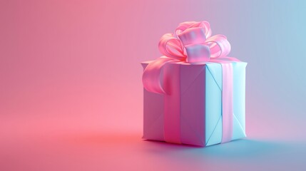 Wall Mural - Elegant gift box with pink ribbon, illuminated by soft gradient light. Perfect for celebrations, holidays, and special occasions.