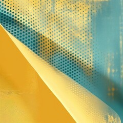 Wall Mural - the interplay of light and shadow on a yellow banner against a yellow and blue halftone background a