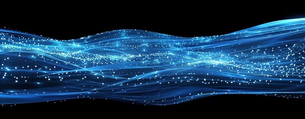 Wall Mural - abstract background with blue glowing lights and stars on black