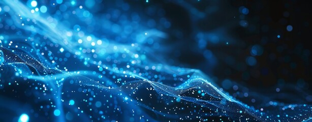 Wall Mural - abstract background with blue glowing lights and stars on black