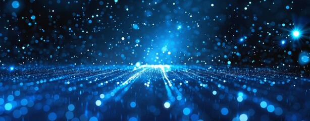 Wall Mural - abstract background with blue glowing lights and stars on black