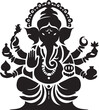 © NORN - Black and white silhouette of Lord Ganesha with multiple arms, detailed ornamentation, and traditional symbols, showcasing divine elegance.