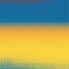 Wall Mural - Soft gradients of yellow and blue halftone blend harmoniously, providing a captivating setting for a prominent yellow banner in the frame.