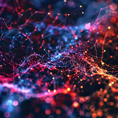 Wall Mural - A colorful, abstract image of a web of lines and dots. The image is full of energy and movement, with the lines and dots seemingly dancing and swirling around each other. The colors are bright