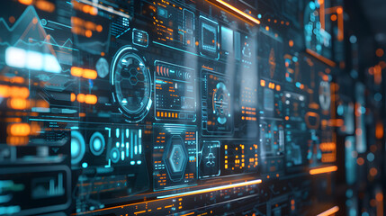 Wall Mural - A computer monitor with many different colored icons and numbers. Concept of technology and complexity