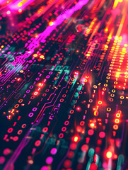 Wall Mural - A colorful image of a computer chip with a lot of numbers on it. The image has a futuristic and technological vibe