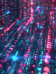 Wall Mural - A colorful image of a computer code with blue and pink colors. The image is abstract and has a futuristic vibe