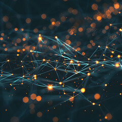 Wall Mural - A computer generated image of a network of lines with bright orange dots. Concept of complexity and interconnectedness, as well as a futuristic or technological vibe