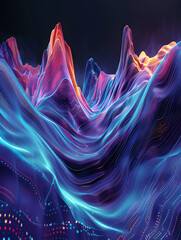 Wall Mural - A colorful mountain range with a blue background. The mountains are in different shades of blue, purple, and pink. The mountains are very tall and seem to be reaching for the sky