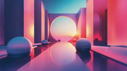 Wall Mural - retro wave aesthetics meet geometric precision in a composition that plays with light and shadow to 