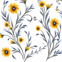 Wall Mural - Seamless yellow floral pattern illustration on white background for high quality designs and crafts